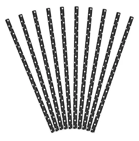 10 cannucce di carta in bianco e nero 19,5 cm