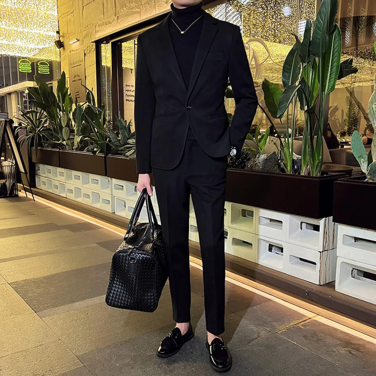 2023 Abito di lana da uomo Set da 2 pezzi Slim Fit Un bottone Stile britannico Set da 2 pezzi Giacca e pantaloni, Cachi, Autunno