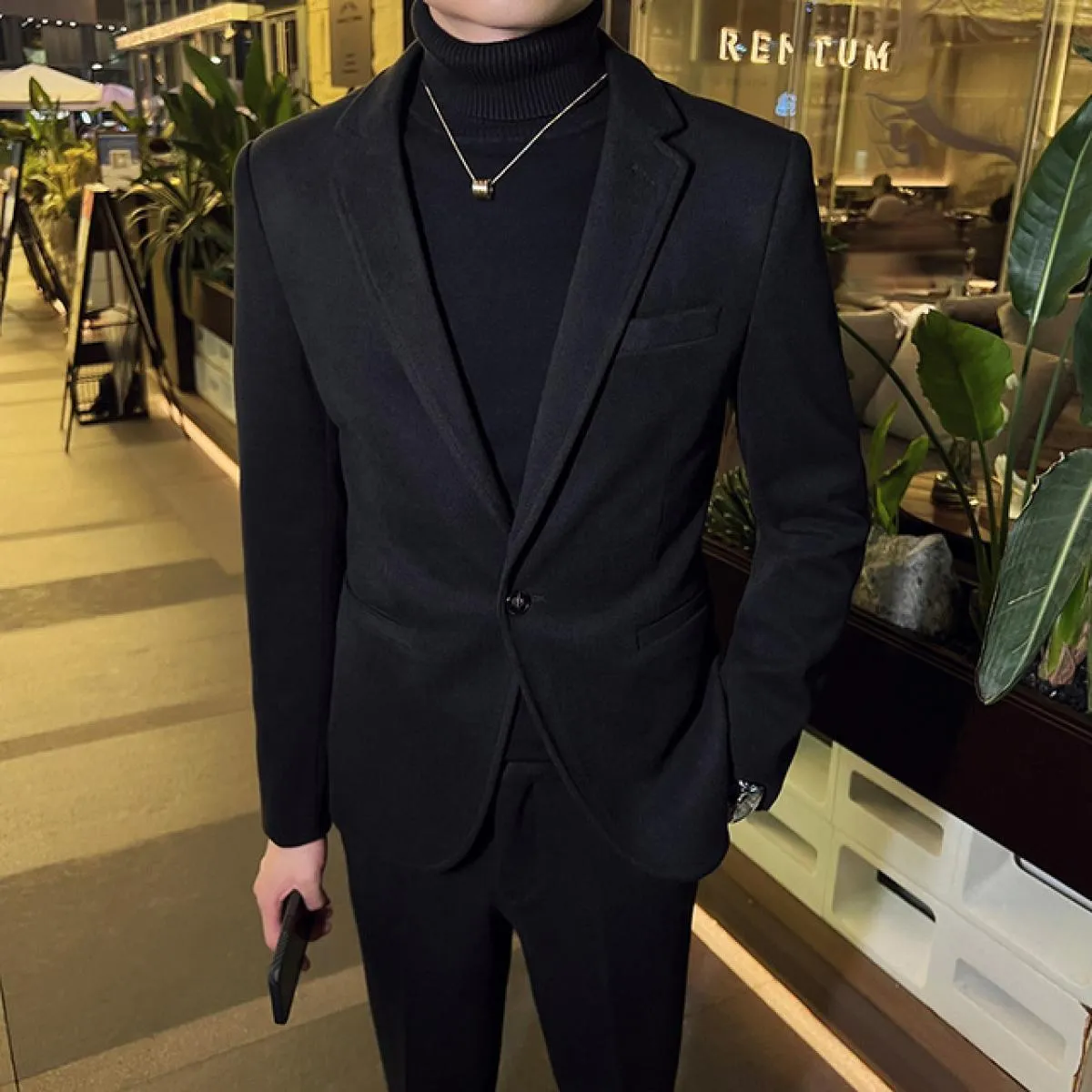 2023 Abito di lana da uomo Set da 2 pezzi Slim Fit Un bottone Stile britannico Set da 2 pezzi Giacca e pantaloni, Cachi, Autunno