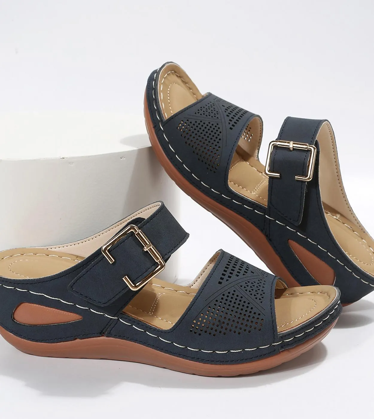 2023 Summer Women Wedge Sandals Premium Orthopedic Open Toe Sandals Vintage Anti Slip Leather Casual Female Platform Ret