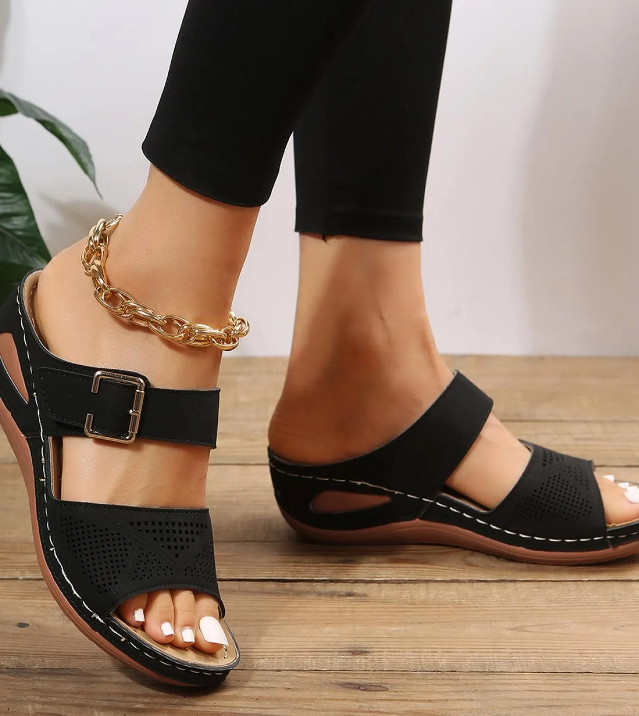 2023 Summer Women Wedge Sandals Premium Orthopedic Open Toe Sandals Vintage Anti Slip Leather Casual Female Platform Ret