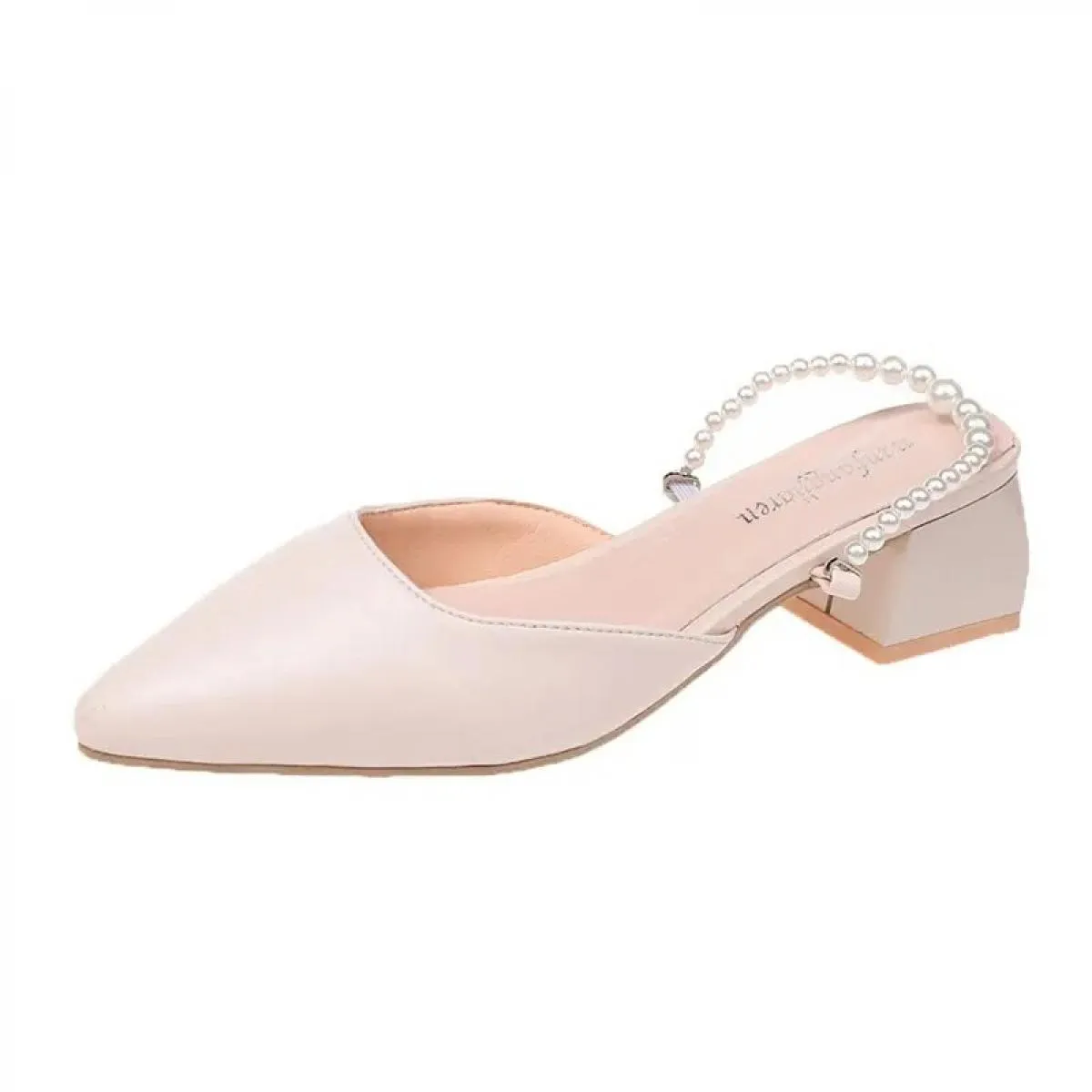 2024 String Bead Belt Scarpe Donna Med Tacchi alti Pantofole Zeppe Sandali Femme Mocassini a punta Ladies Pearl Slides