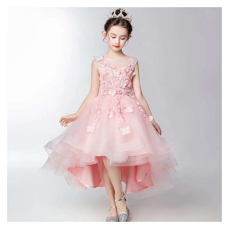 Abito bimba da damigella rosa ricamato 130-140cm