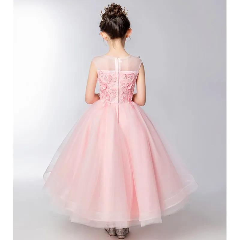 Abito bimba da damigella rosa ricamato 130-140cm