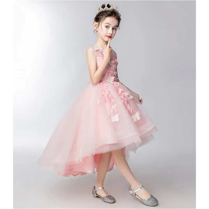 Abito bimba da damigella rosa ricamato 130-140cm