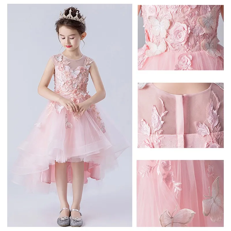 Abito bimba da damigella rosa ricamato 130-140cm
