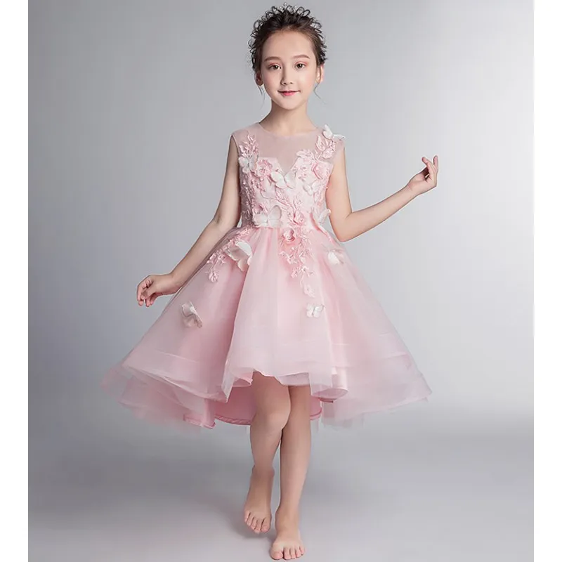 Abito bimba da damigella rosa ricamato 130-140cm