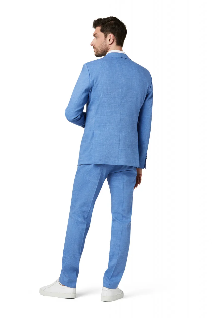Abito digel slim fit azzurro sfoderato in misto lino