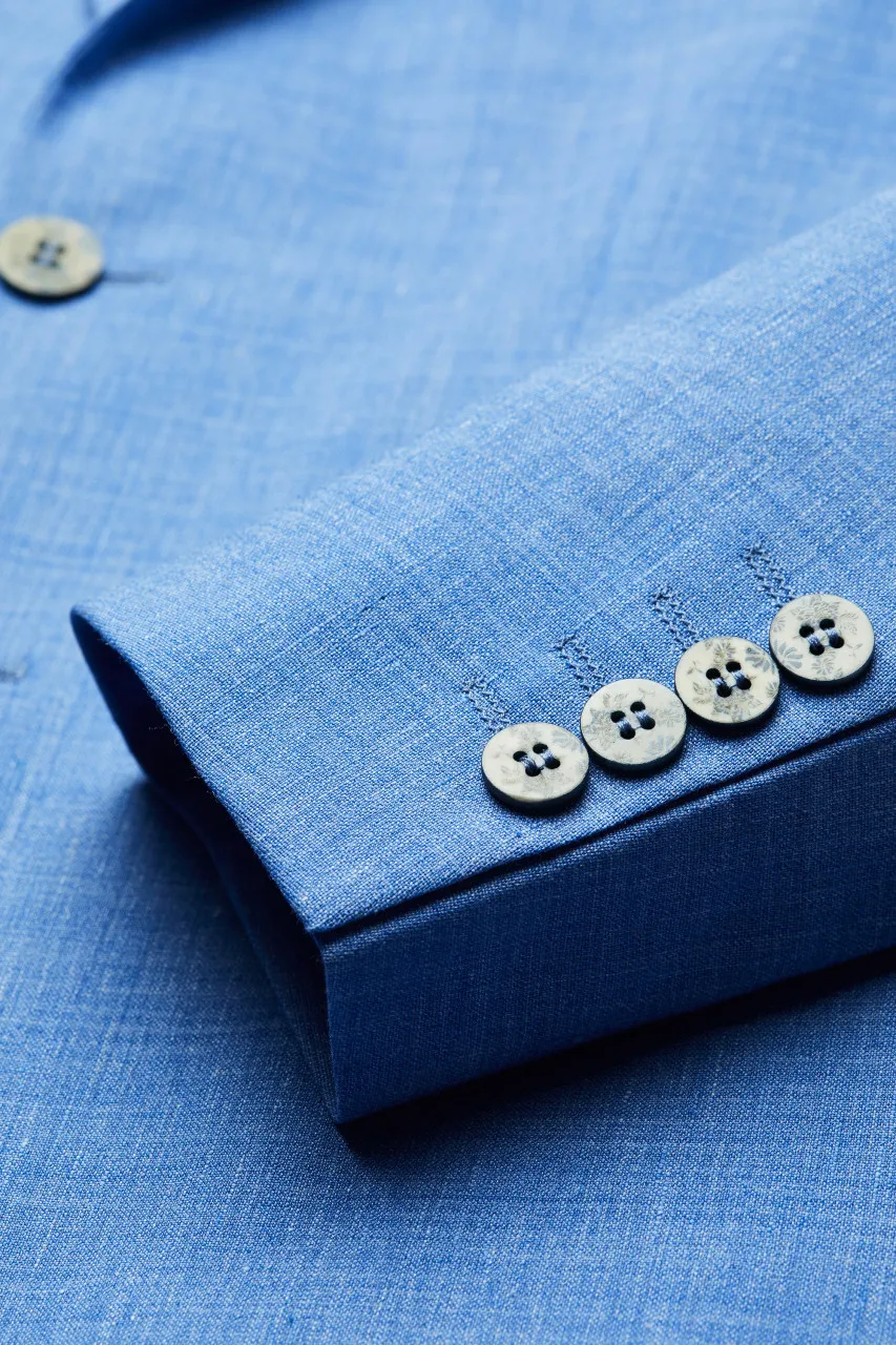 Abito digel slim fit azzurro sfoderato in misto lino