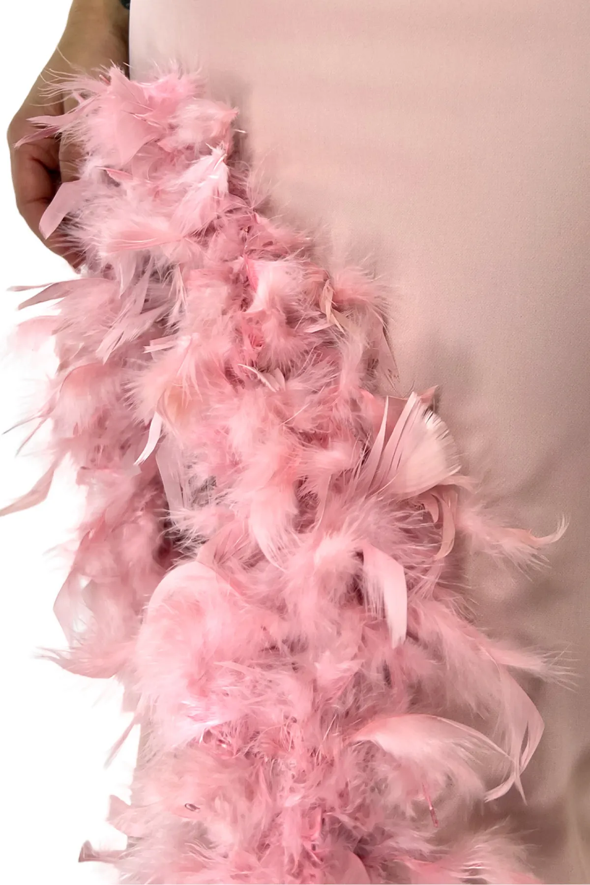 Abito donna lungo bustier coppa scollo a cuore spacco sul davanti con piuma chiusura retro