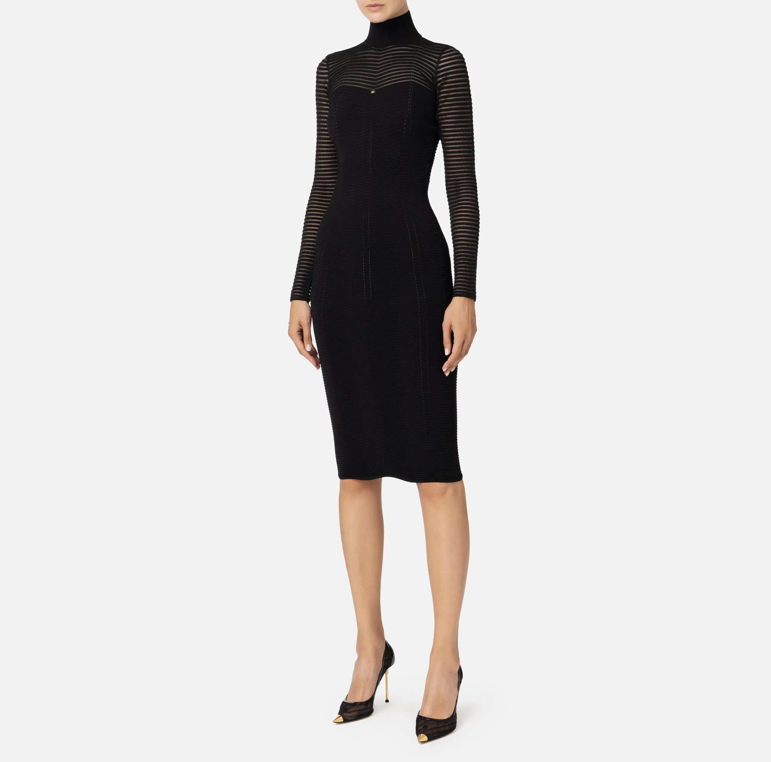 Abito Midi Viscosa Motivo Chevron Nero Elisabetta Franchi
