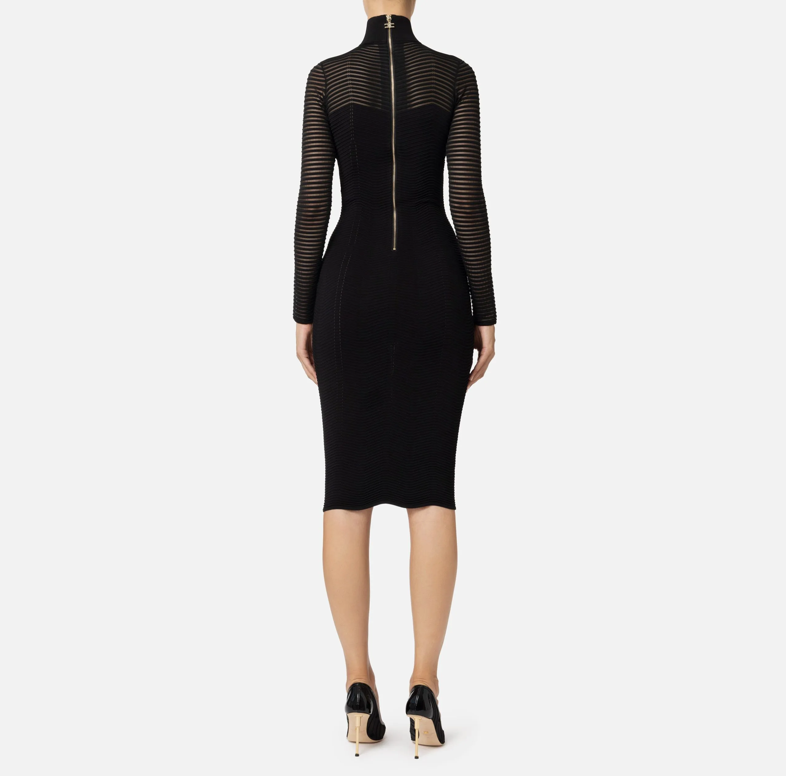 Abito Midi Viscosa Motivo Chevron Nero Elisabetta Franchi
