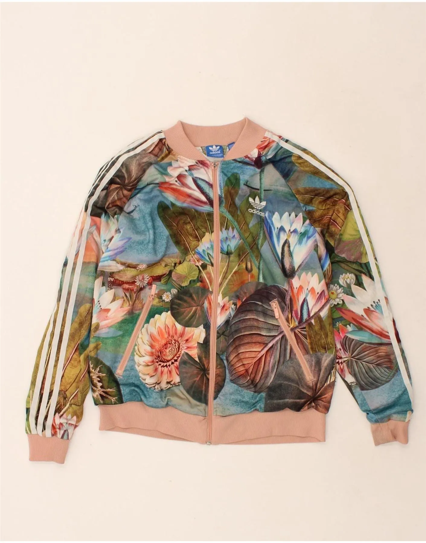 ADIDAS Womens Graphic Tracksuit Top Jacket UK 18 XL Multicoloured Floral