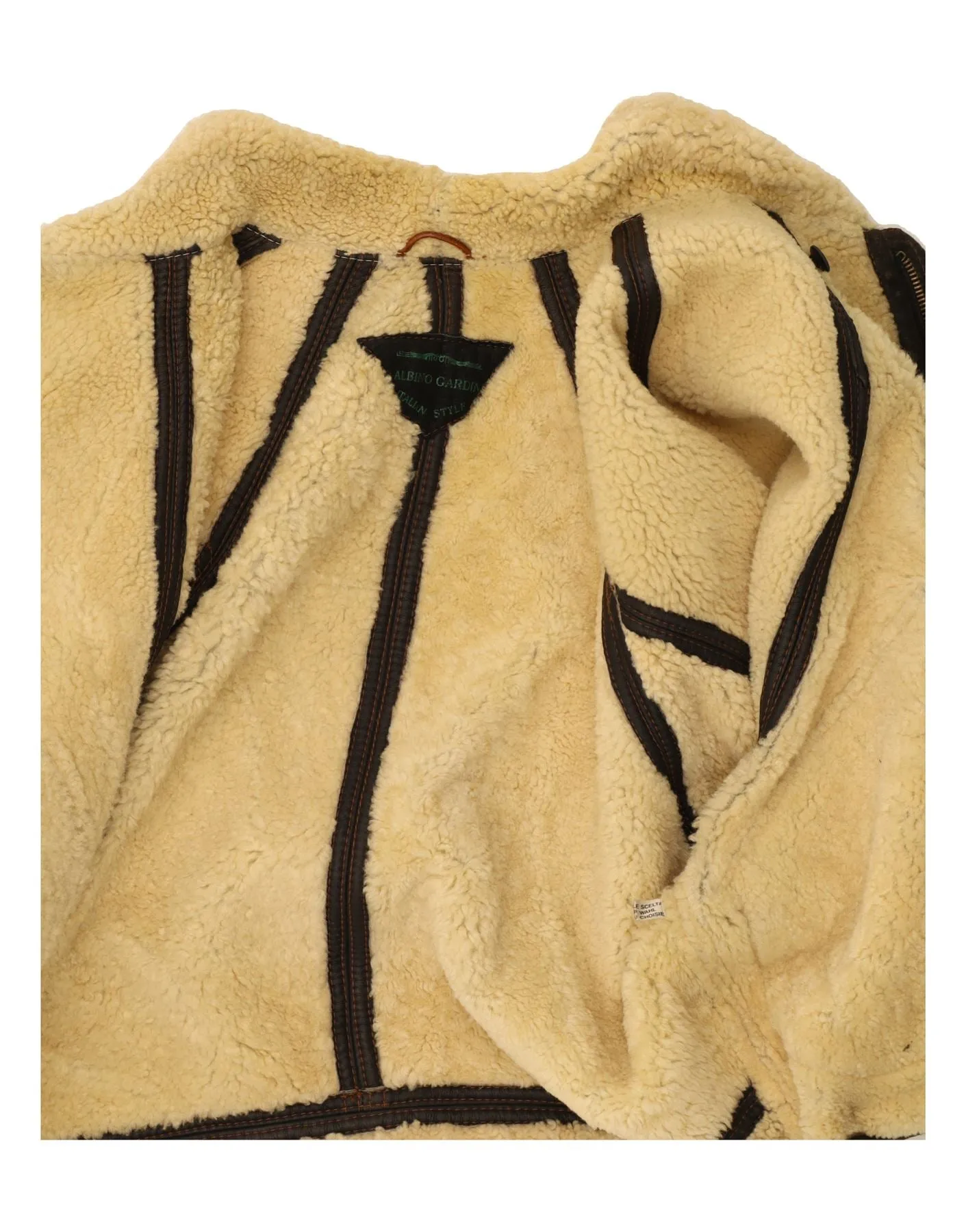 ALBINO GARDIN Mens Shearling Jacket IT 52 XL Brown Leather