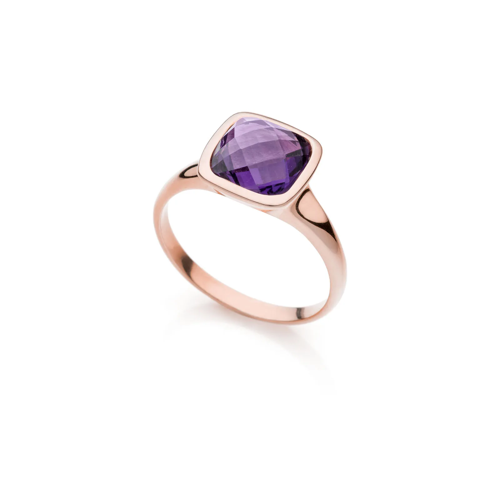 Anello in argento rosa e cristallo Ametista