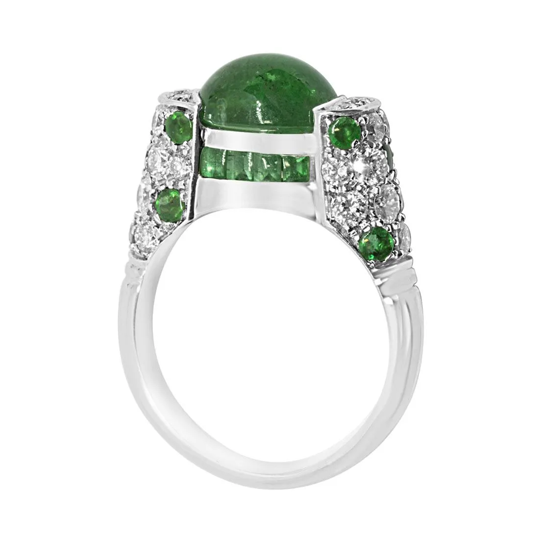 Anello in oro bianco con diamanti e smeraldi mis 14