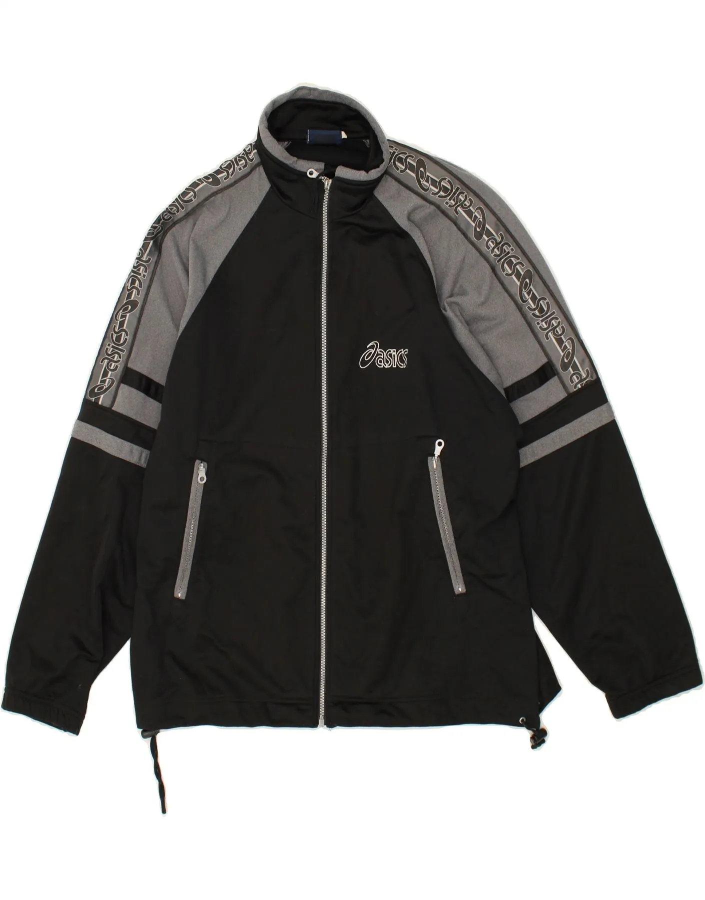 ASICS Mens Vintage Graphic Tracksuit Top Jacket Large Black Colourblock