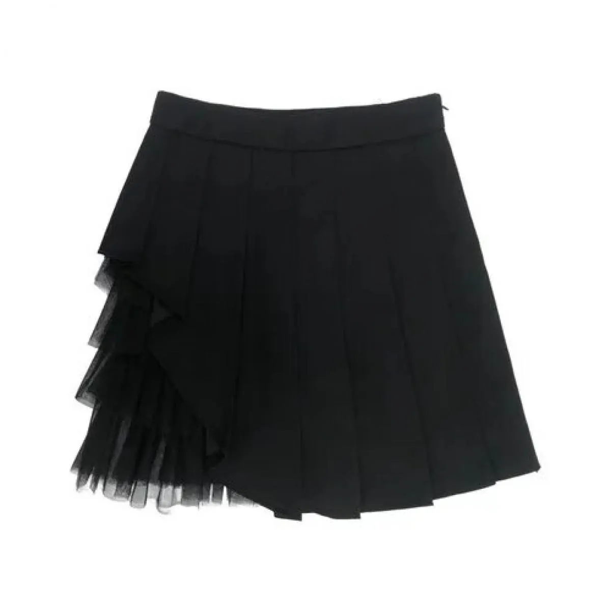 Black White High Waist Pleated Skirt Mesh Bodycon  Faldas Mujer Moda Casual Ruffle Jupe Women's  Tulle Skirt Femme
