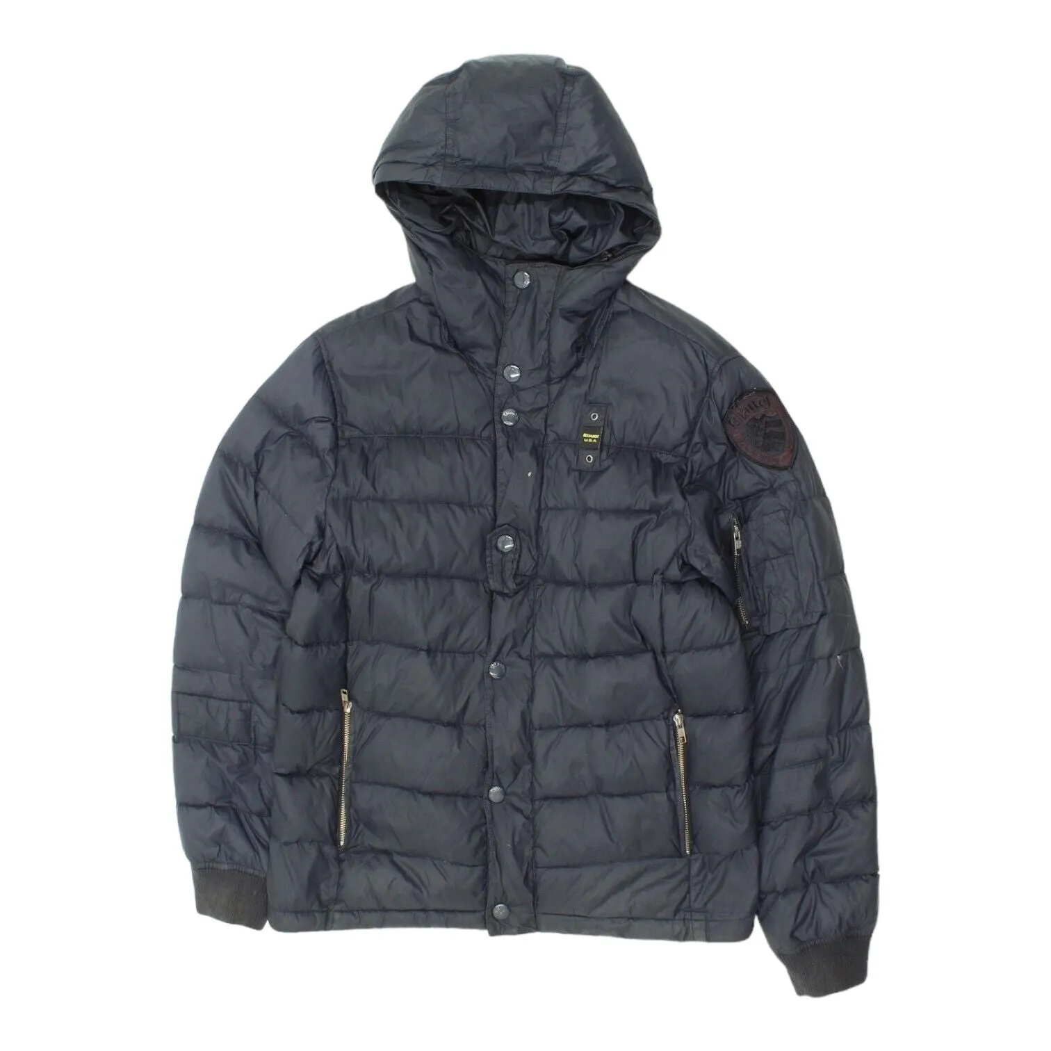 Blauer USA Mens Navy Hooded Puffer Jacket | Vintage High End Designer VTG