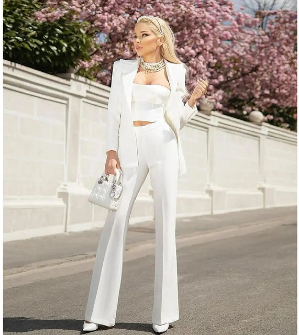Blazer Pantaloni Completo da due pezzi Nero Bianco Ufficio Donna Donna Business Bottoni singoli Pantaloni svasati Pantaloni blaz