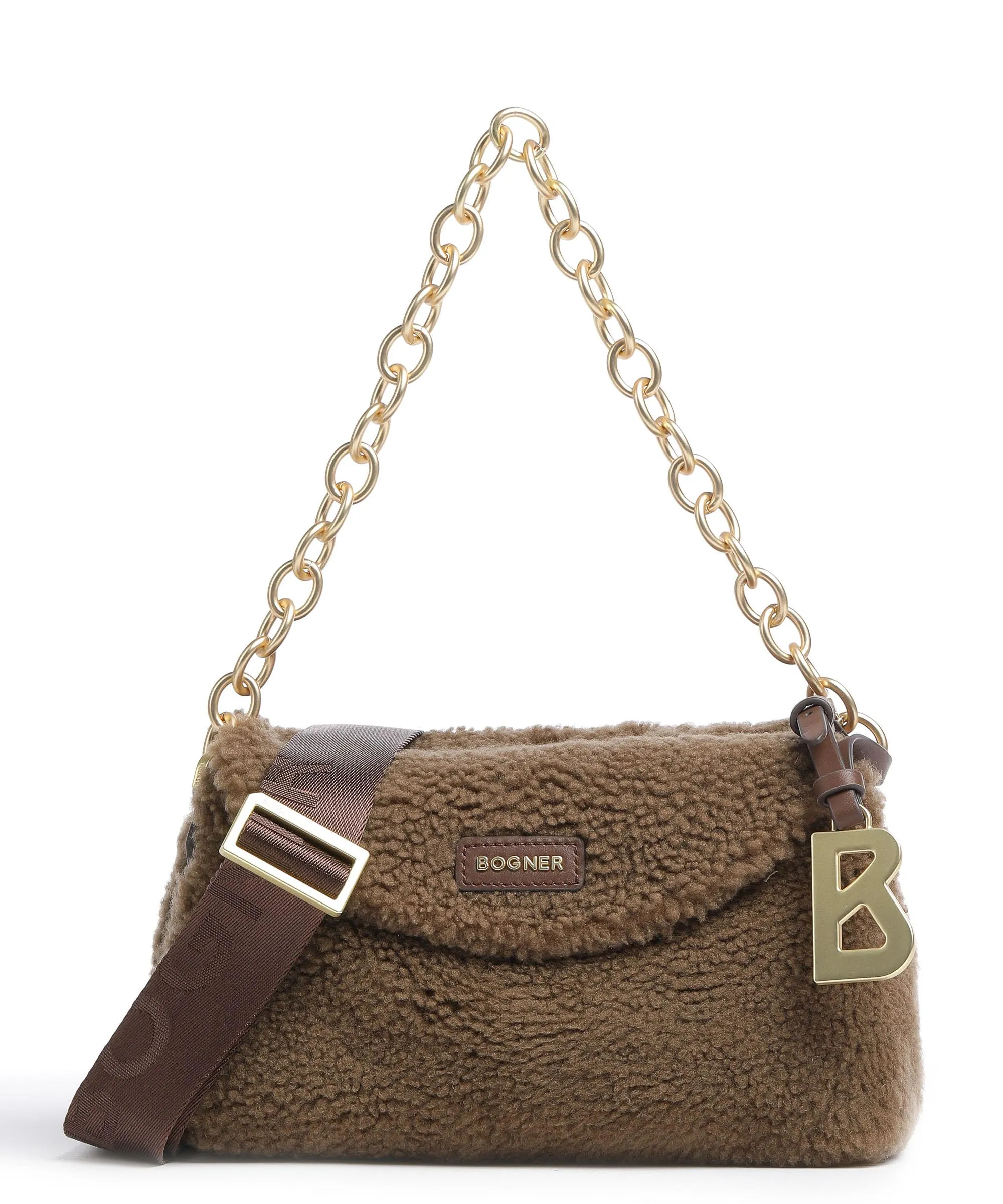  Bogner Valmorel Yamila Borsa a spalla cuoio di agnello, pelliccia marrone  
