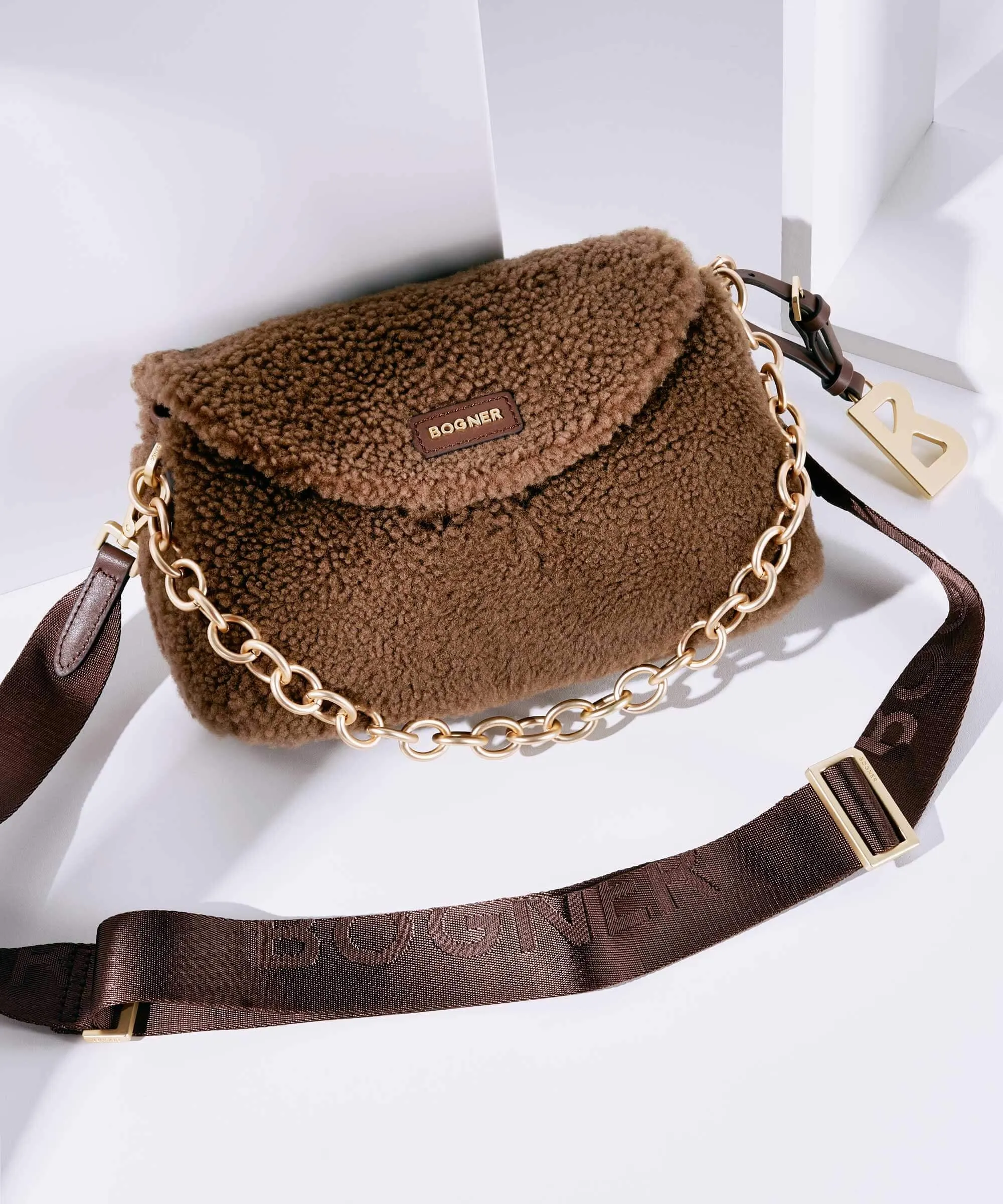  Bogner Valmorel Yamila Borsa a spalla cuoio di agnello, pelliccia marrone  