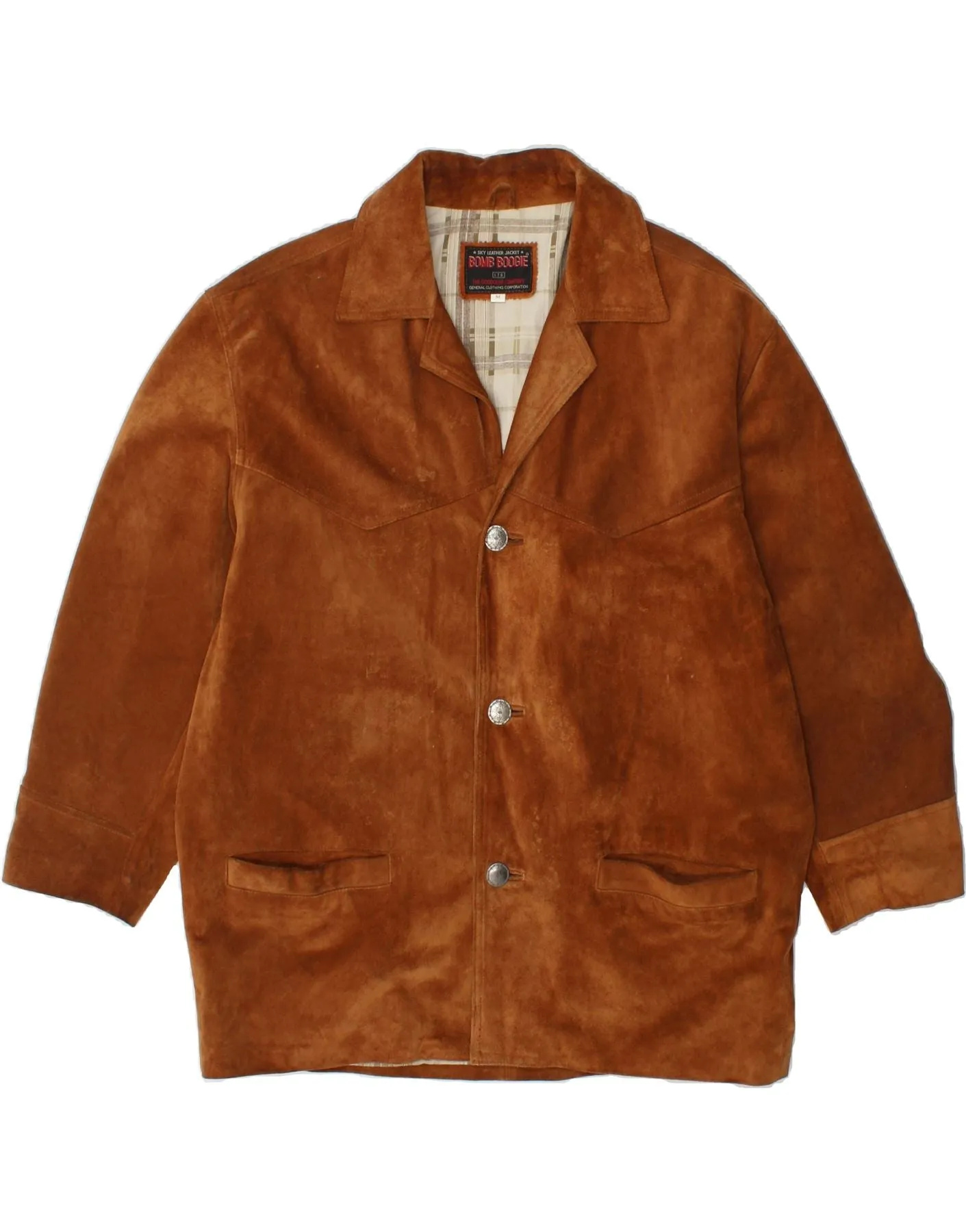 BOMB BOOGIE Mens Suede Jacket UK 38 Medium Brown Leather