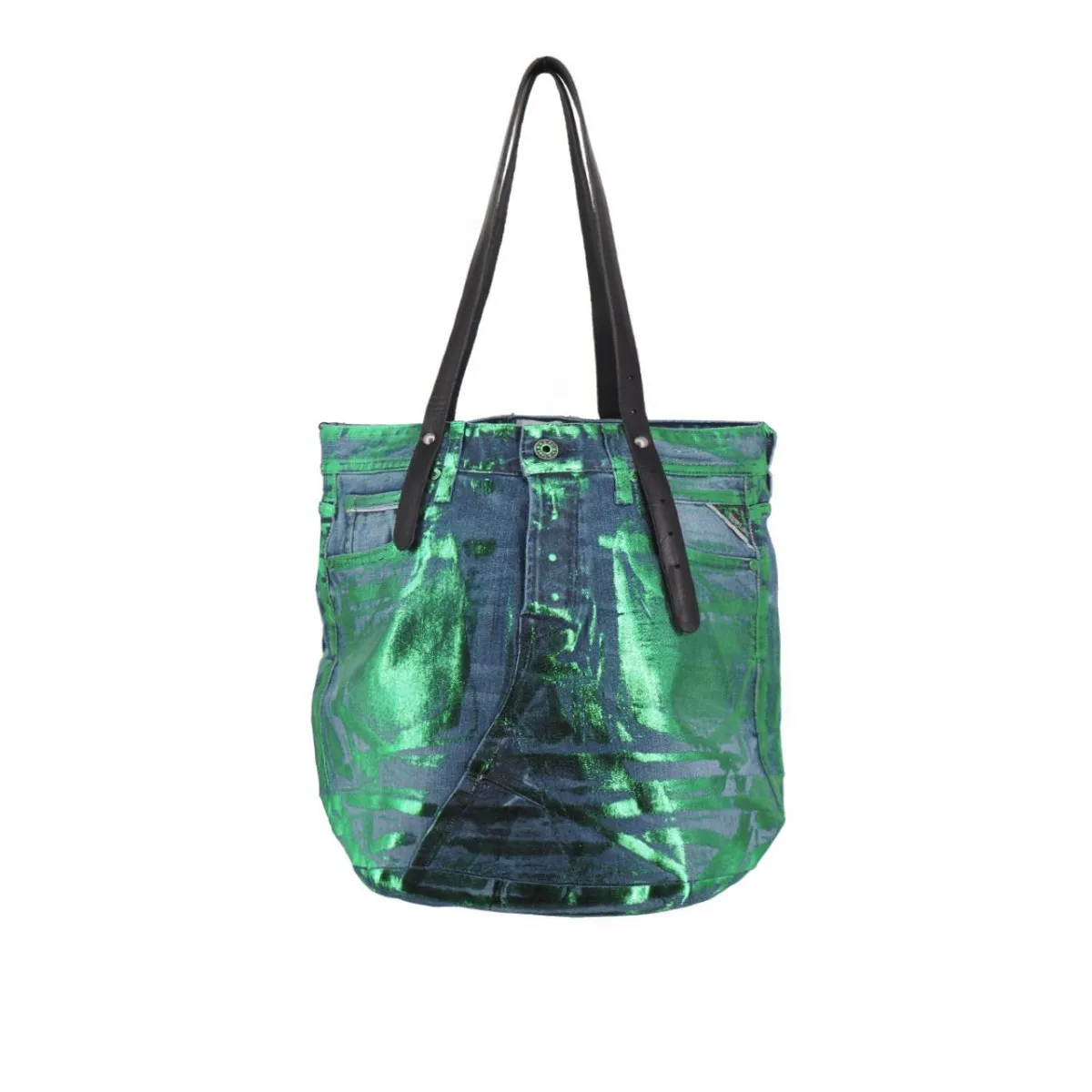Borsa Shopper Denim Riciclato, Verde