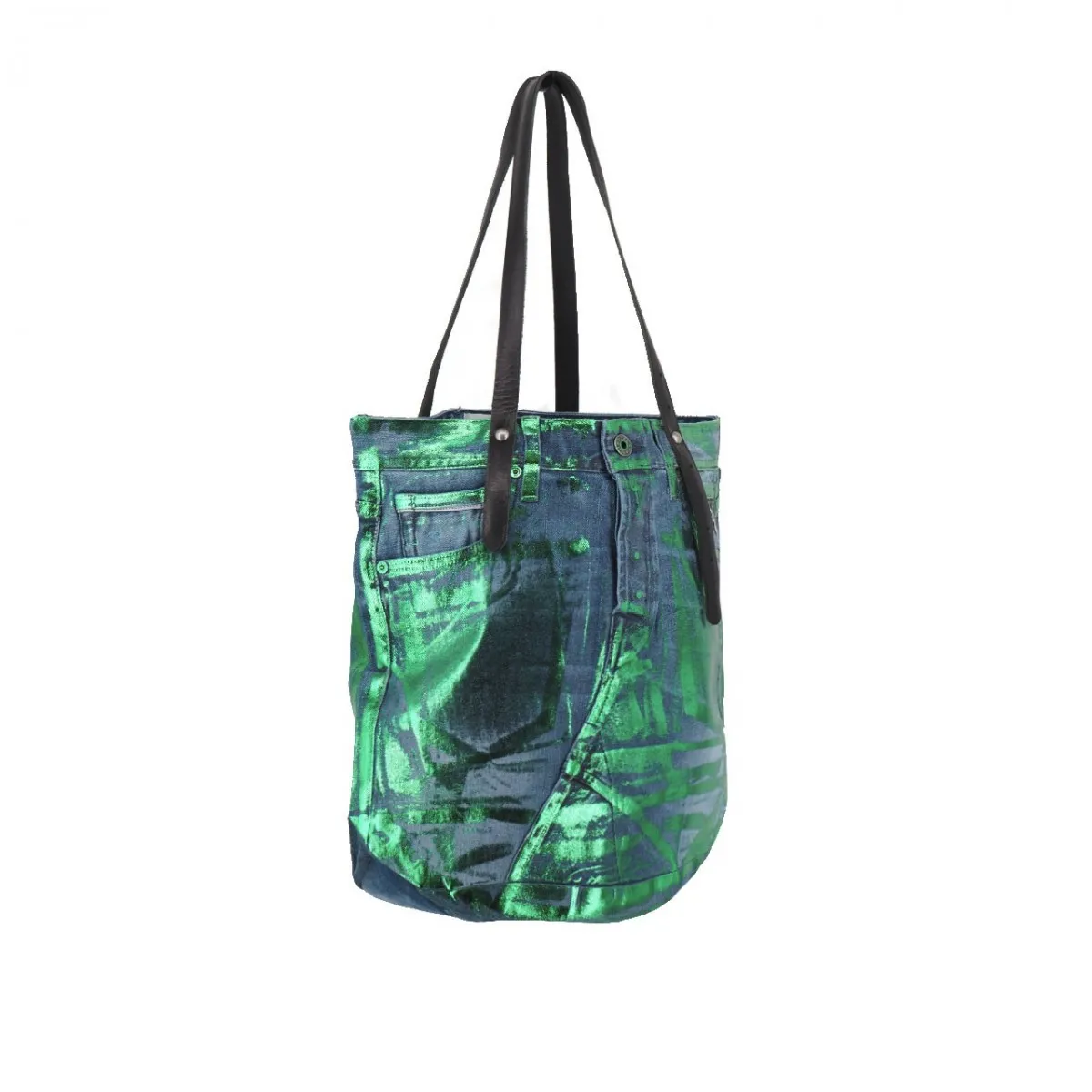 Borsa Shopper Denim Riciclato, Verde