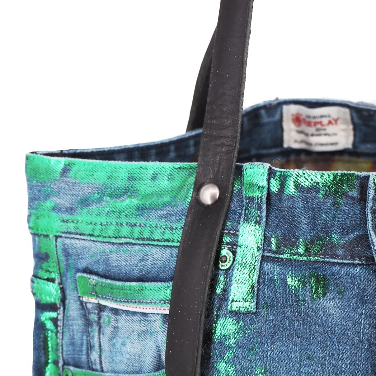 Borsa Shopper Denim Riciclato, Verde
