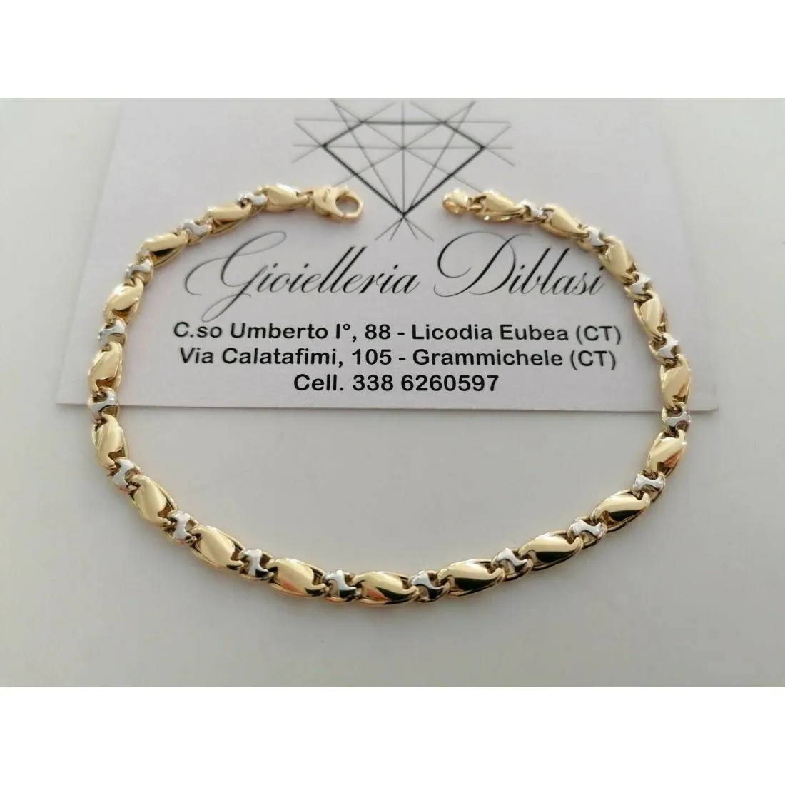 BRACCIALE Uomo Donna Unisex 18 Karati 750% In ORO GIALLO BIANCO Maglia Bicolore