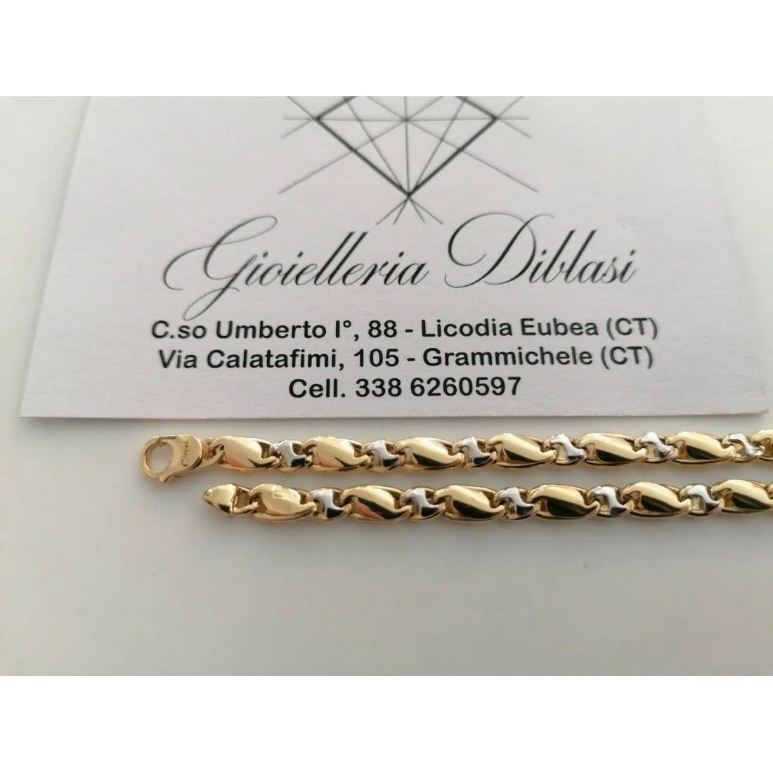 BRACCIALE Uomo Donna Unisex 18 Karati 750% In ORO GIALLO BIANCO Maglia Bicolore