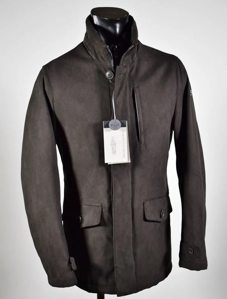 Brown faux suede jacket with detachable bib