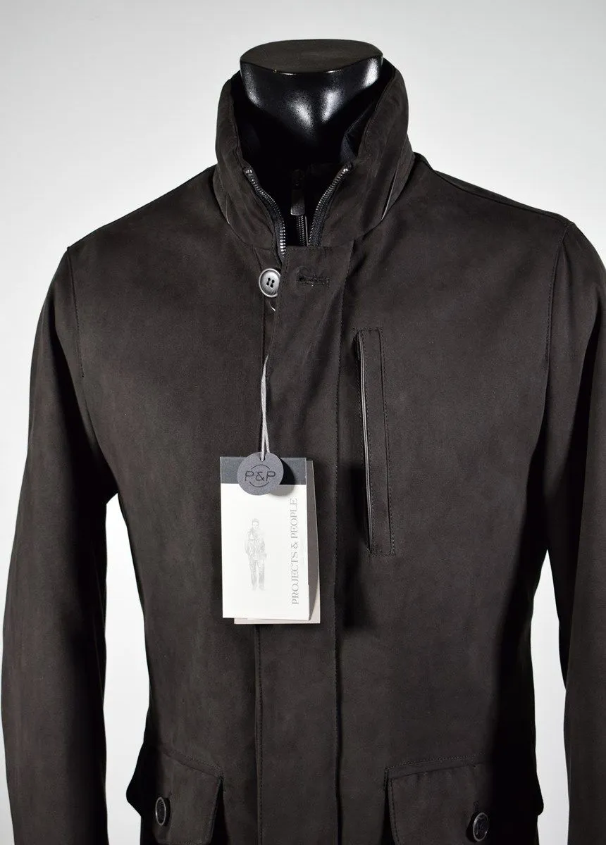 Brown faux suede jacket with detachable bib