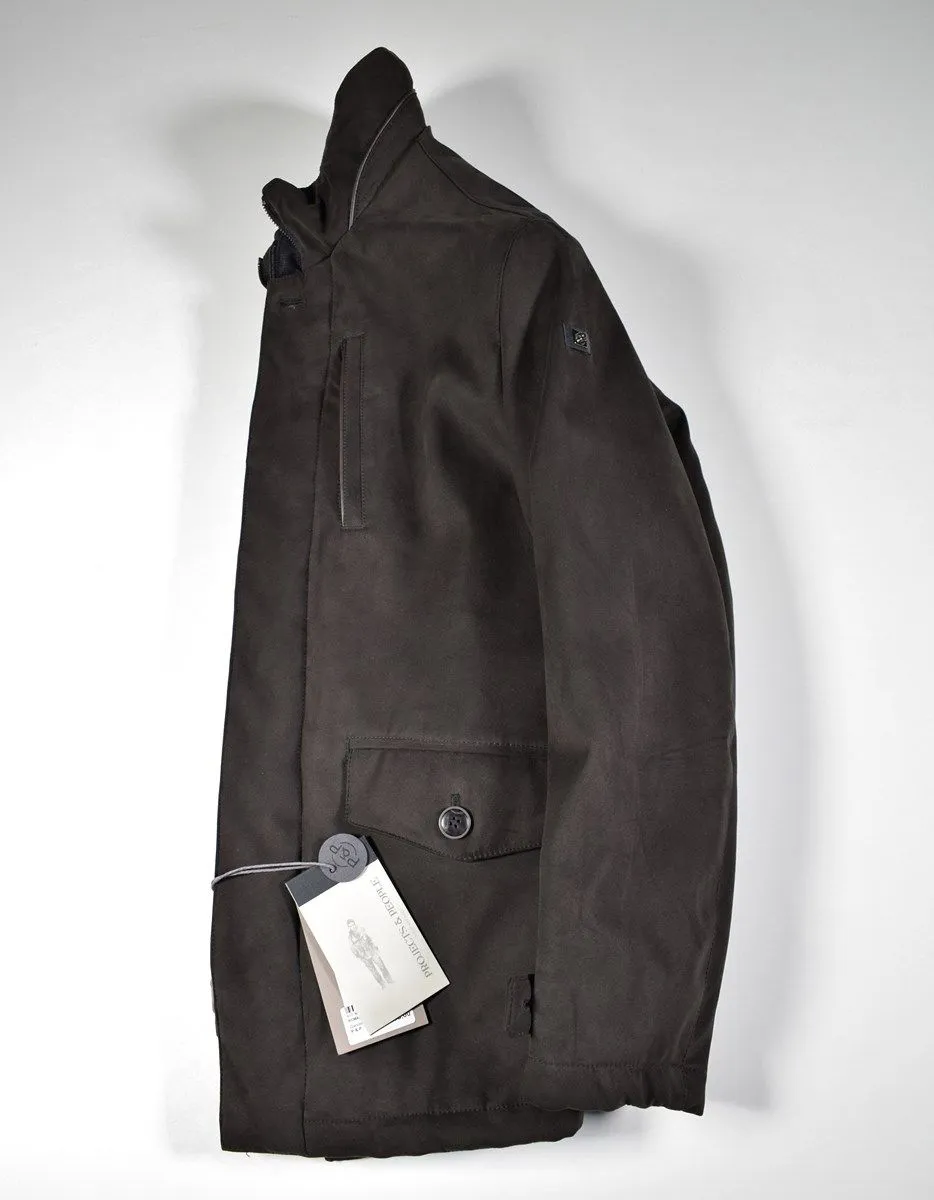 Brown faux suede jacket with detachable bib