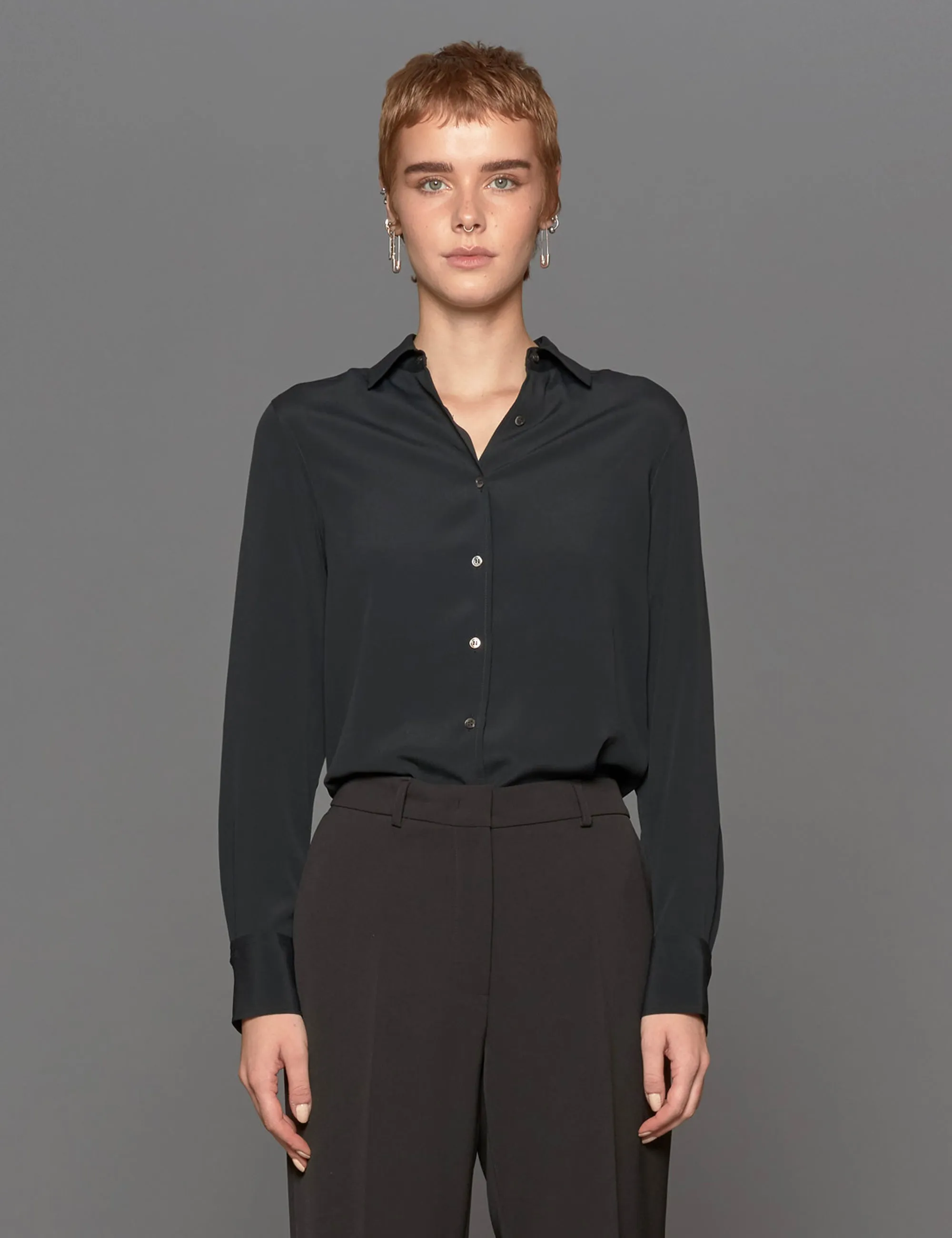 camicia misto seta blu scuro
