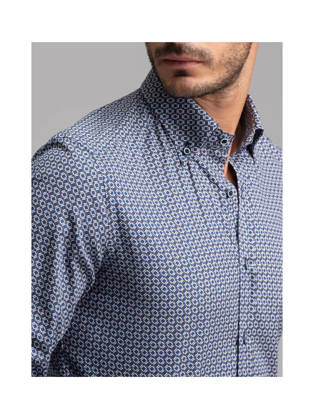 Camicia uomo fantasia geometrica blu collo button down