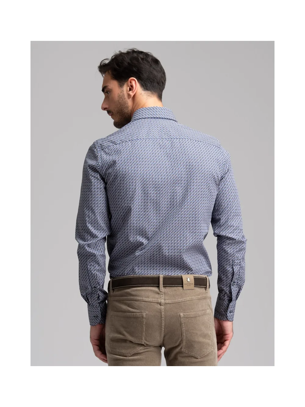 Camicia uomo fantasia geometrica blu collo button down