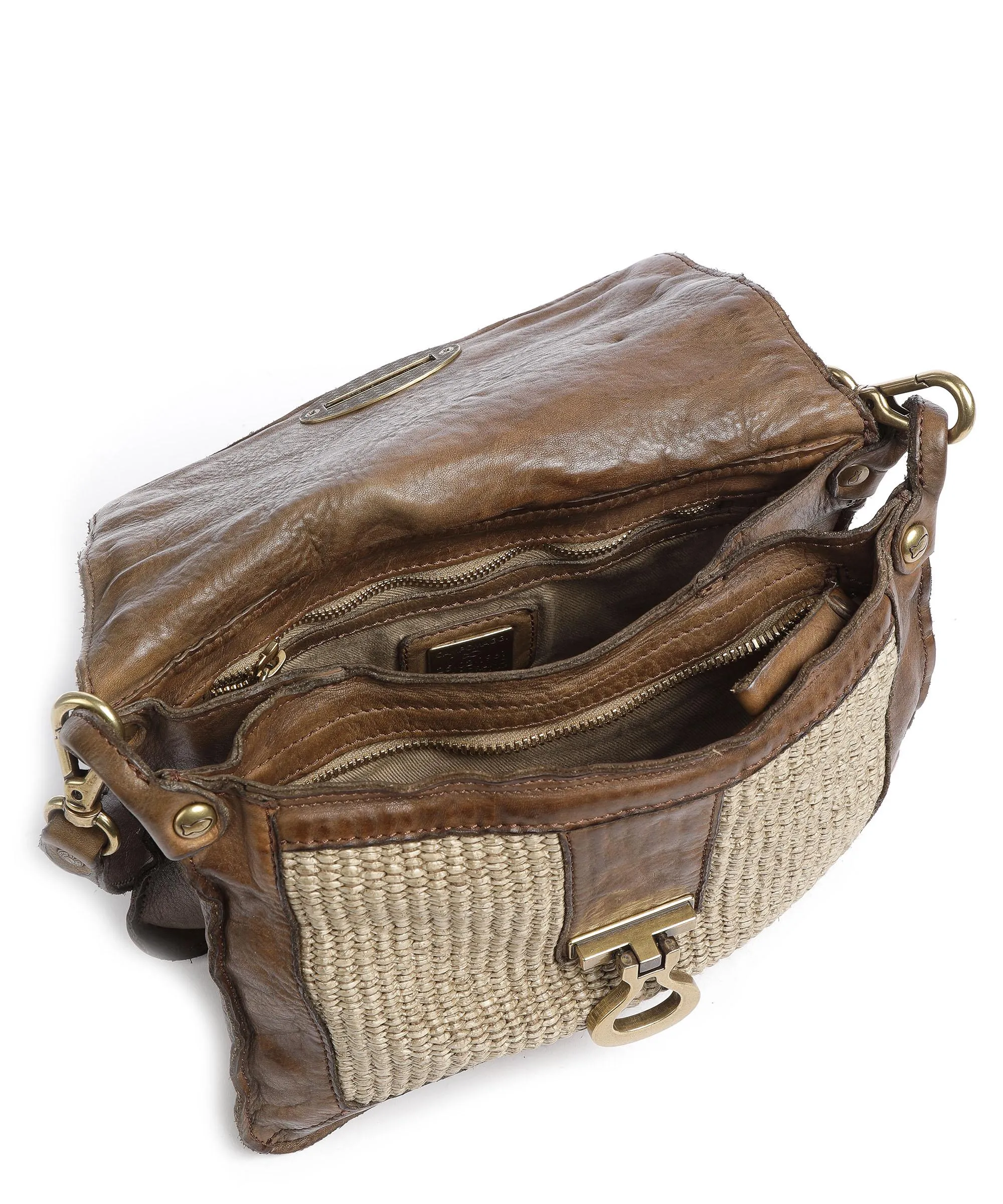  Campomaggi Borsa a spalla pelle di vacchetta finemente grana, poliammide verde-oliva  