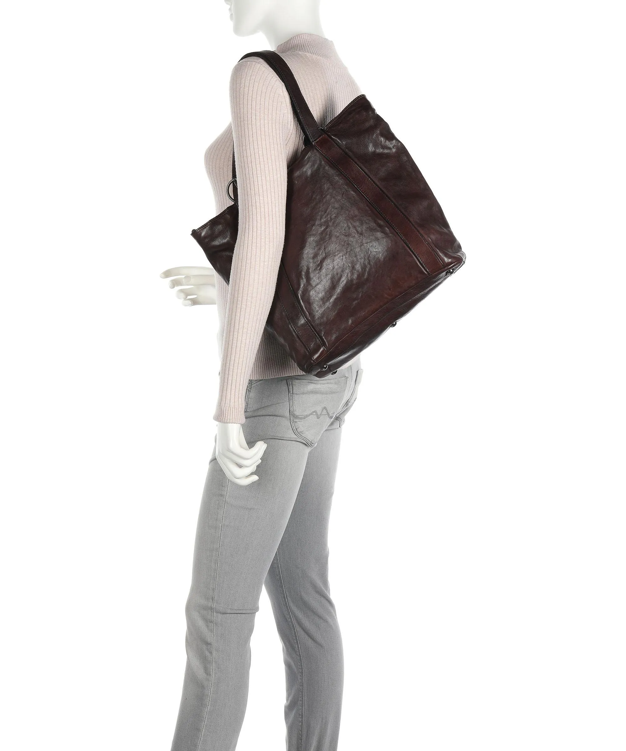  Campomaggi Prestige Borsa shopper pelle di vacchetta finemente grana marrone scuro  