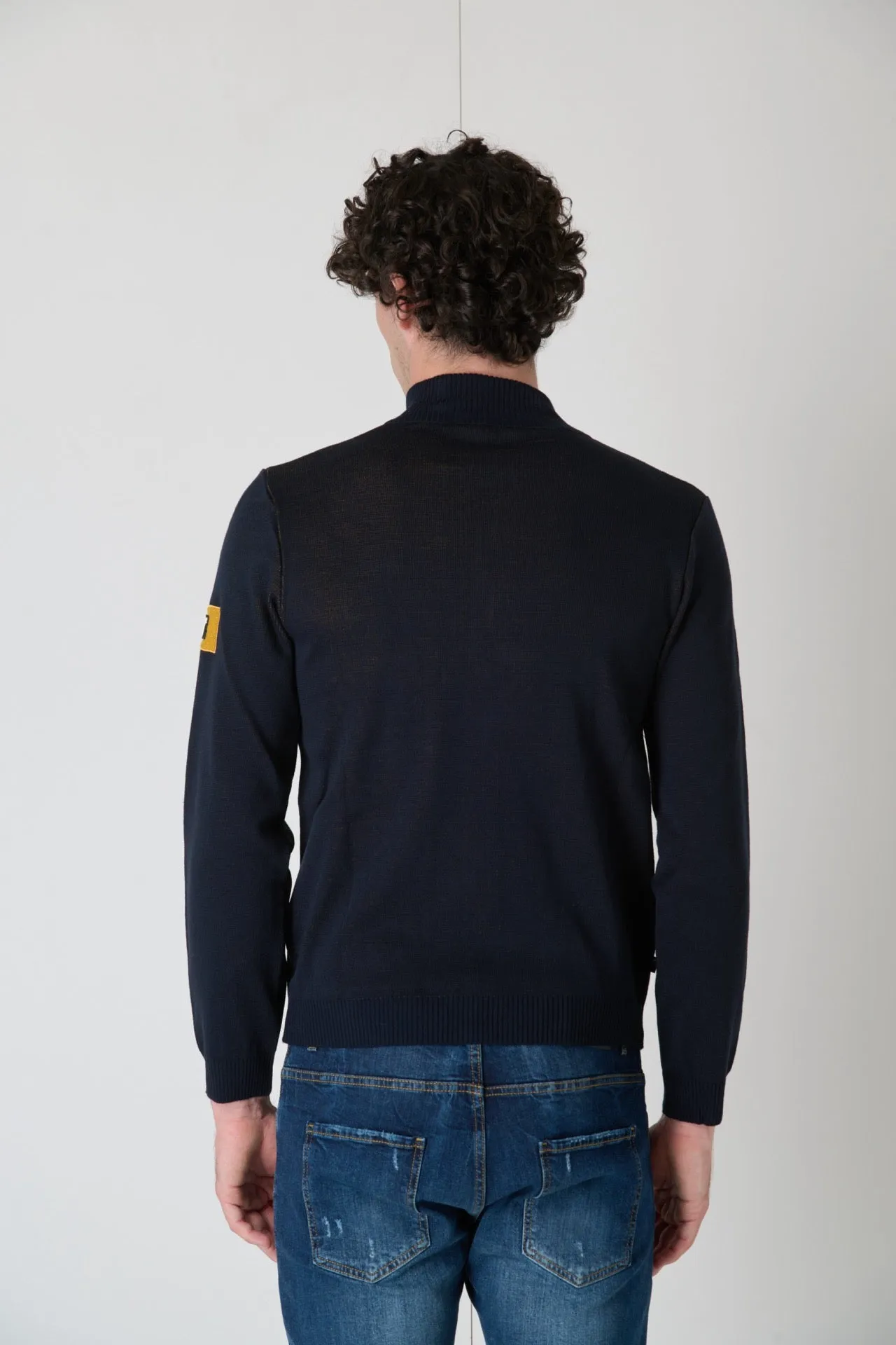 Cardigan Zip Blu con Patch in tessuto V2