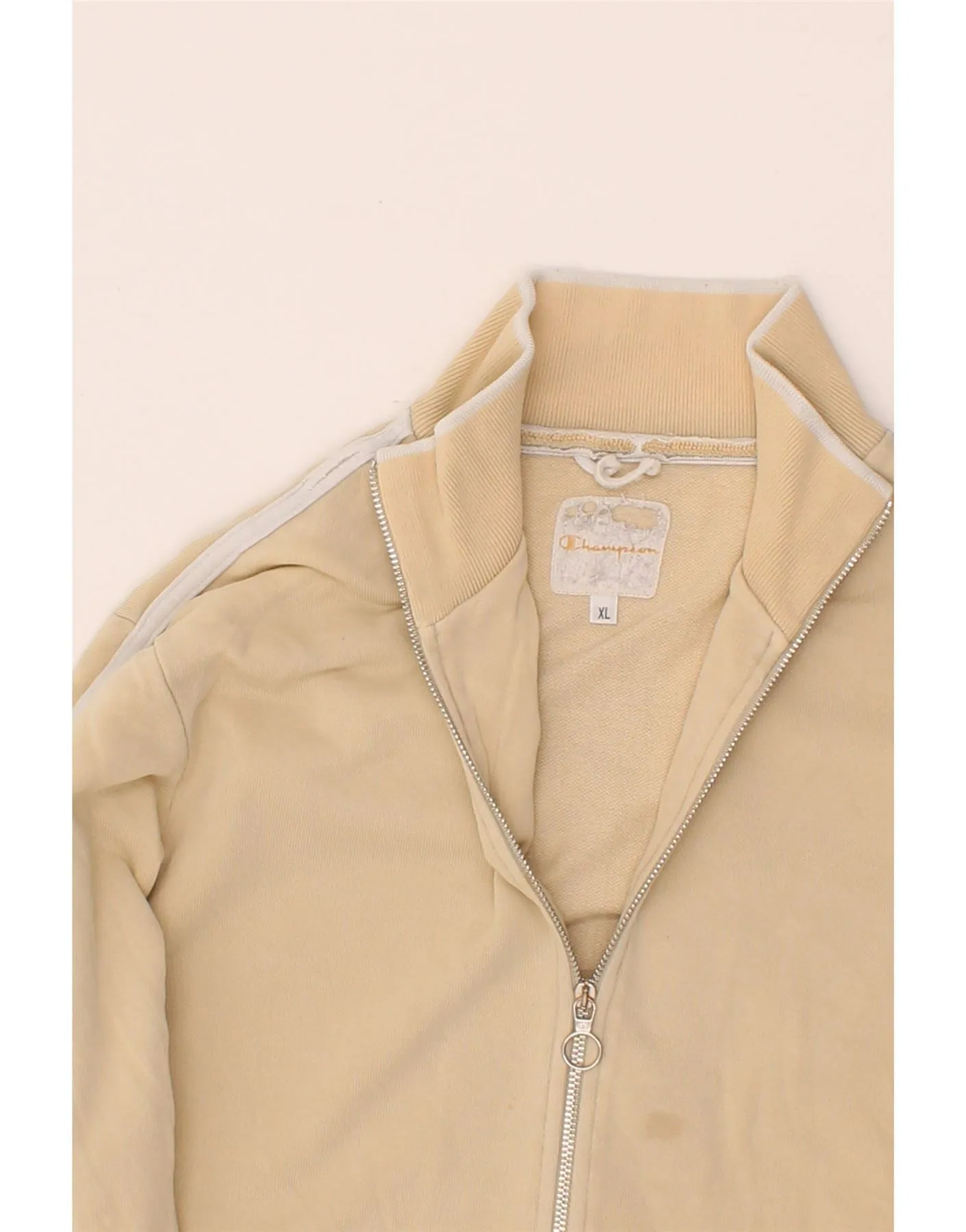 CHAMPION Womens Tracksuit Top Jacket UK 18 XL Beige Cotton