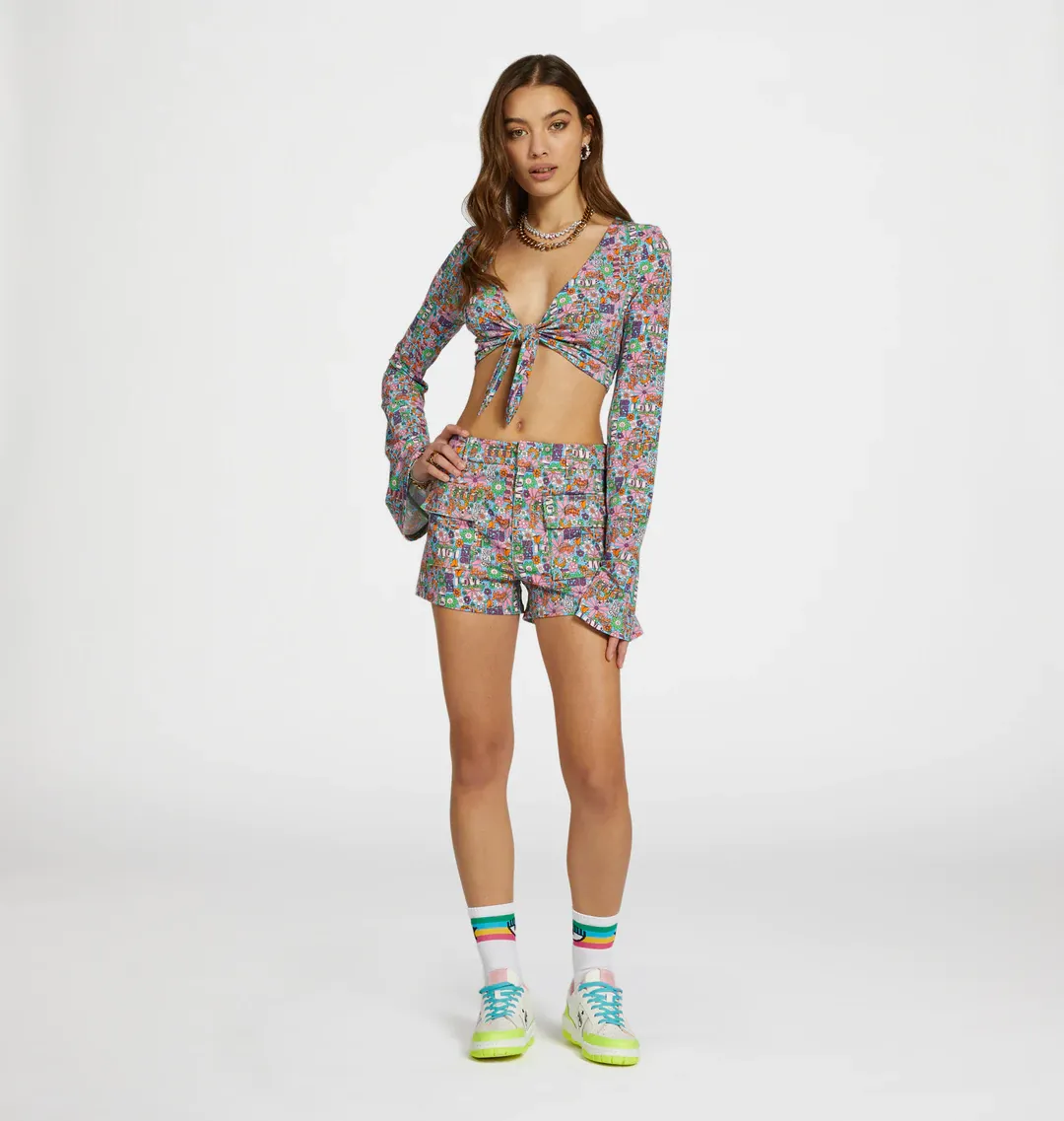 Chiara Ferragni Crop Shirt with Pattern / Blue