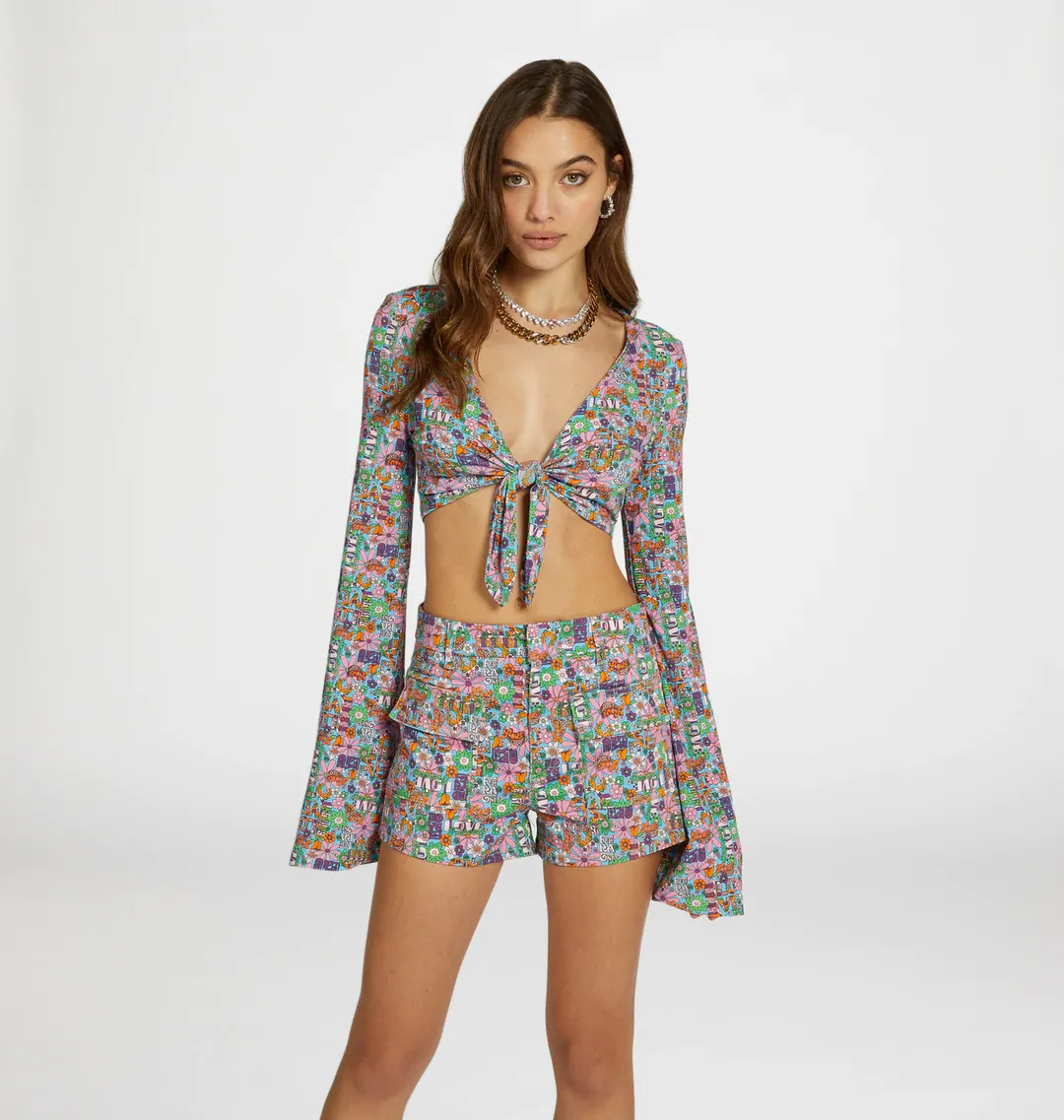 Chiara Ferragni Crop Shirt with Pattern / Blue