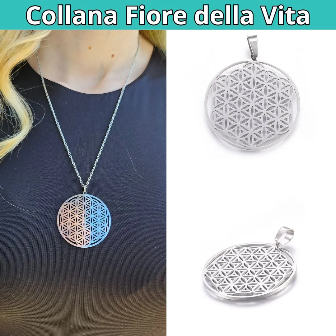 Collana con ciondolo Fiore della VIta in acciaio inossidabile