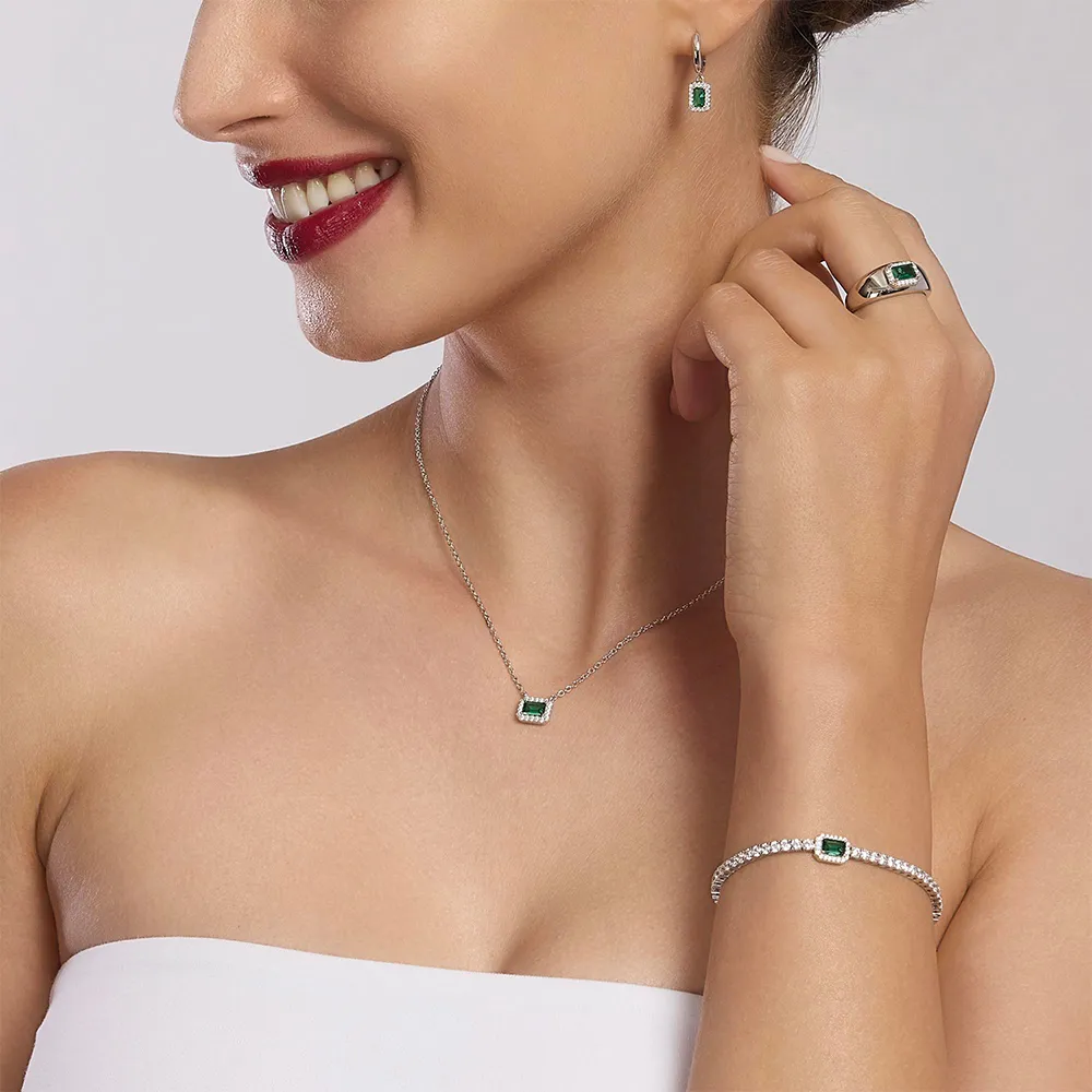 Collana Mabina in Argento con Smeraldo Sintetico e Zirconi – 553496