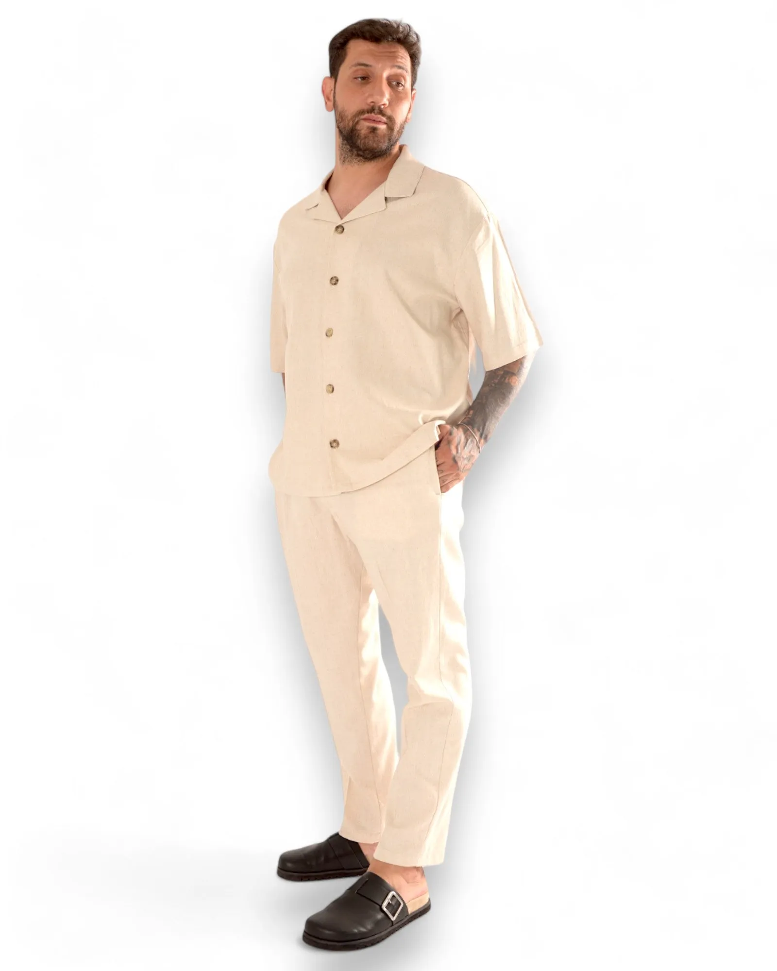 Coordinato MARK camicia e fondo stretto ecrù