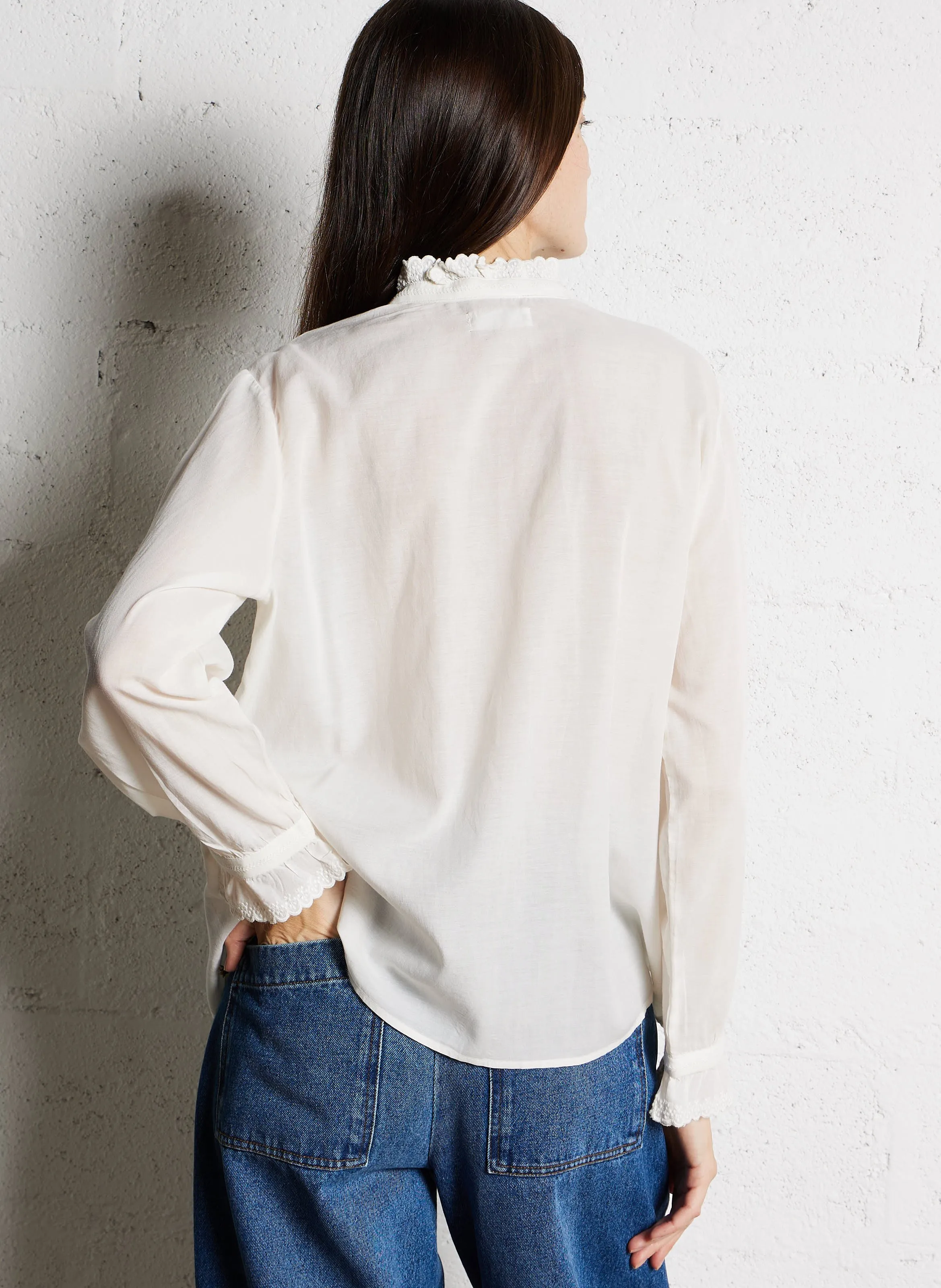  DES PETITS HAUTS   ETHEL - Blusa diritta ricamata in misto cotone | Bianco