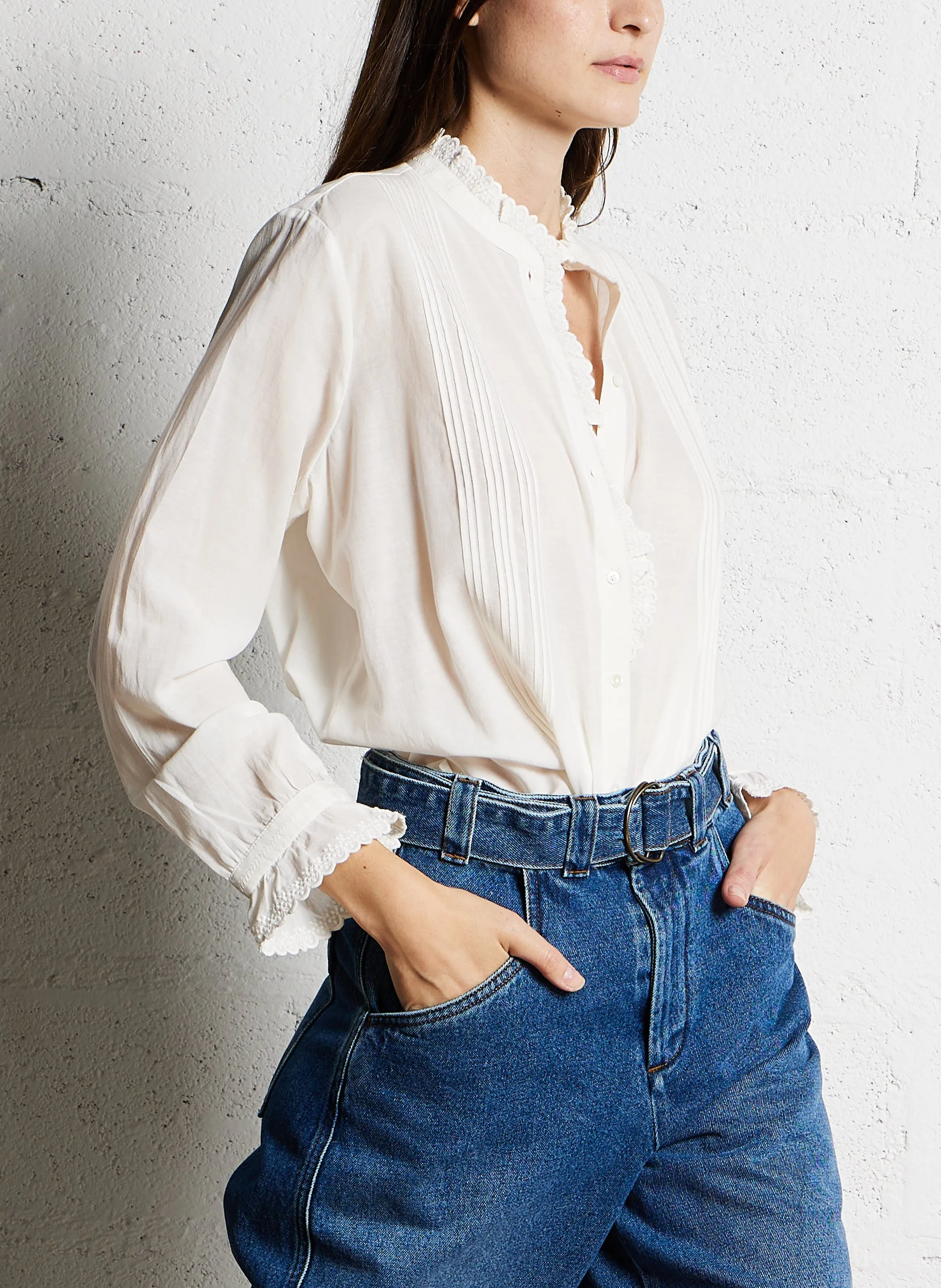  DES PETITS HAUTS   ETHEL - Blusa diritta ricamata in misto cotone | Bianco