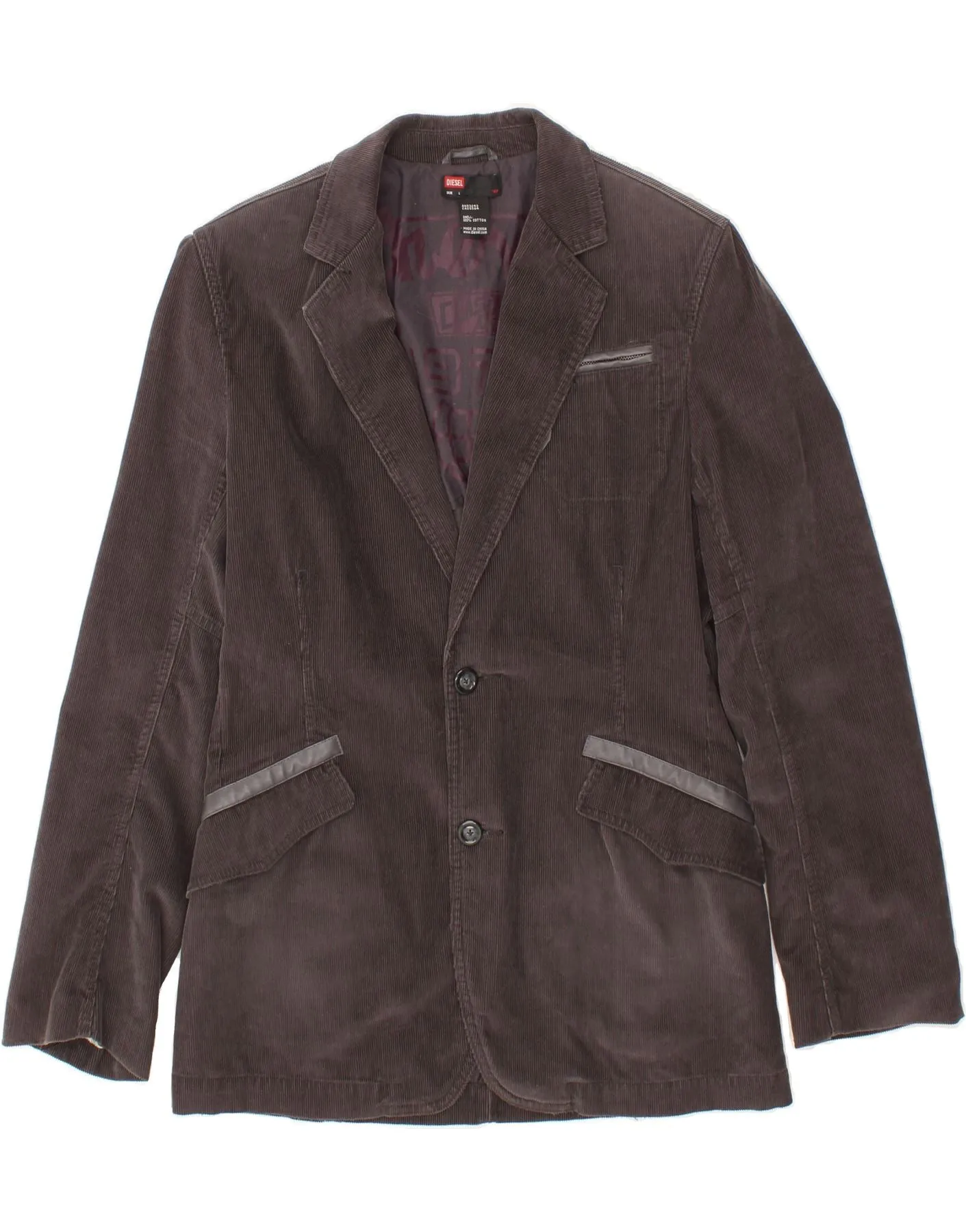 DIESEL Mens Corduroy 2 Button Blazer Jacket UK 40 Large Grey Cotton